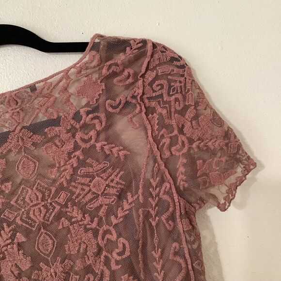 Ro & De Nordstrom Boho Hippie Pink Lace Mesh Embroidered Top Small - Picture 9 of 10